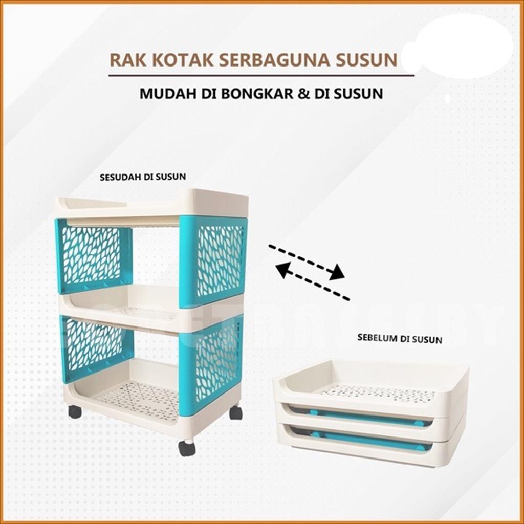 LS 985 - Rak Plastik Multifungsi 4 Susun dengan Roda Rak Portable Troli Kokoh Serbaguna
