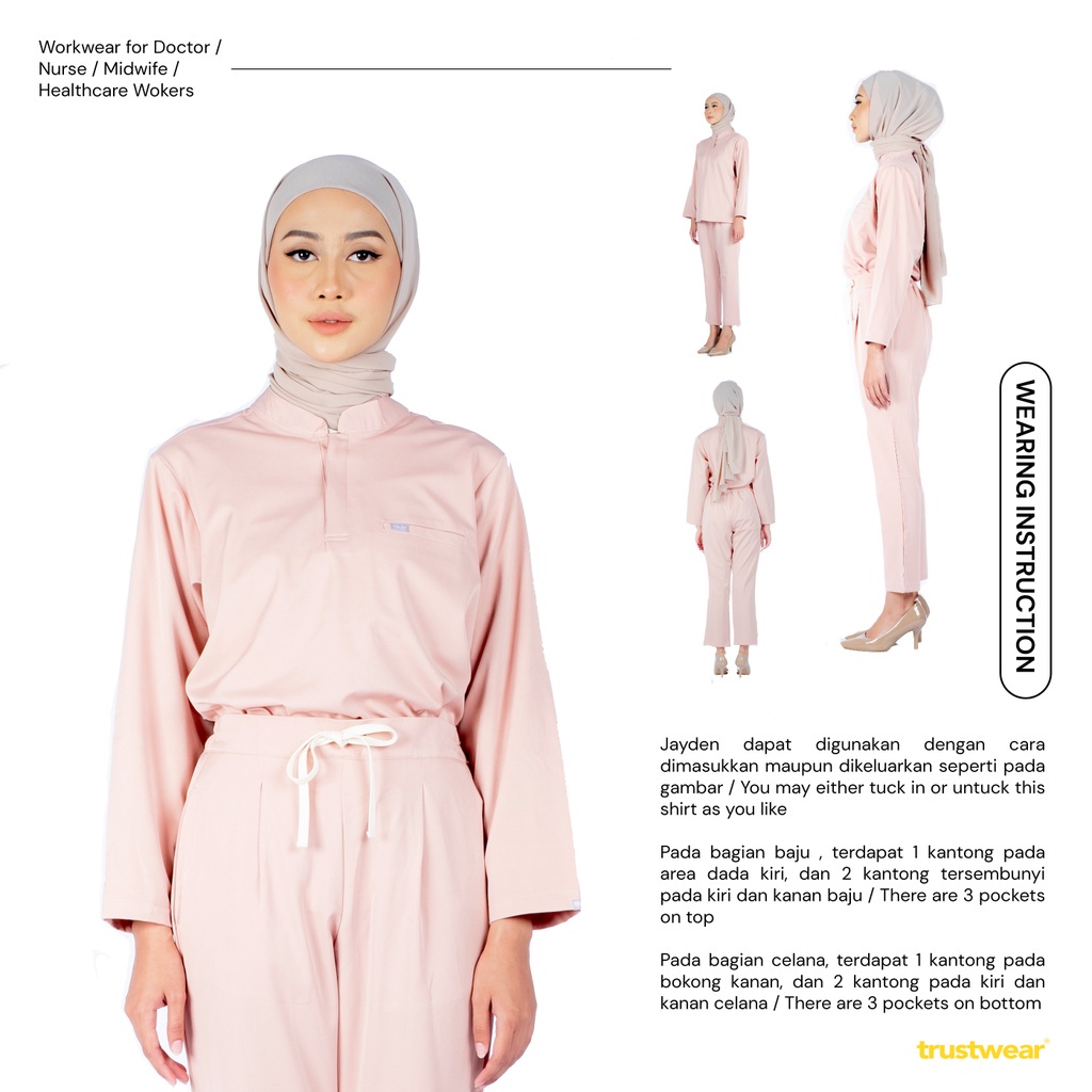 [Scrubs Jayden] Doctor`s Scrub/Set Baju Celana Jaga OKA OK Perawat/Dokter Lengan Panjang Monochrome Series [Export]