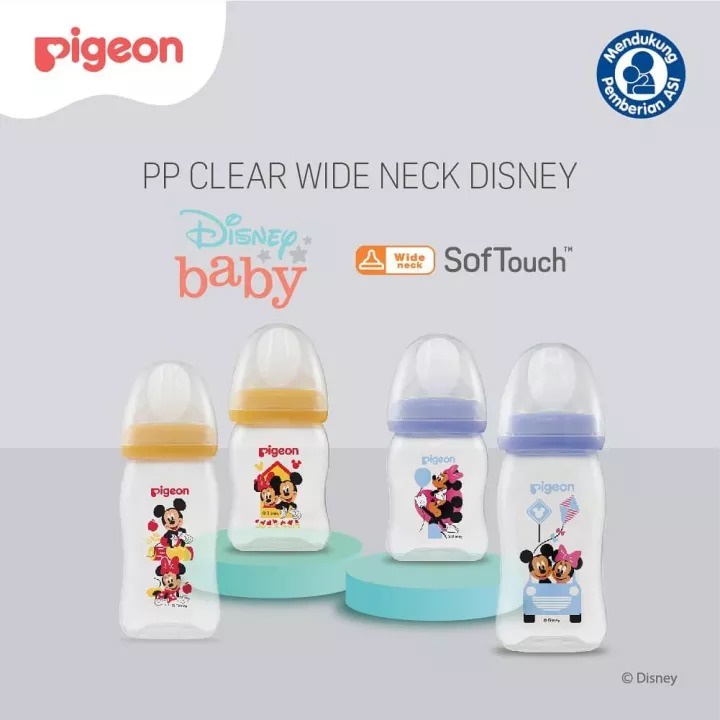 ♥BabyYank♥ PIGEON Botol PP Clear Wide Neck Mickey Minnie 160Ml 240Ml - Purple &amp; Yellow - Botol Susu Pigeon