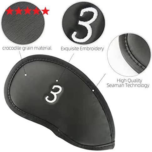 Set Cover Kembar Baja Golf Kulit Tebal 12 Pcs Sesuai Untuk Semua Merek Leather Golf Iron Head Covers