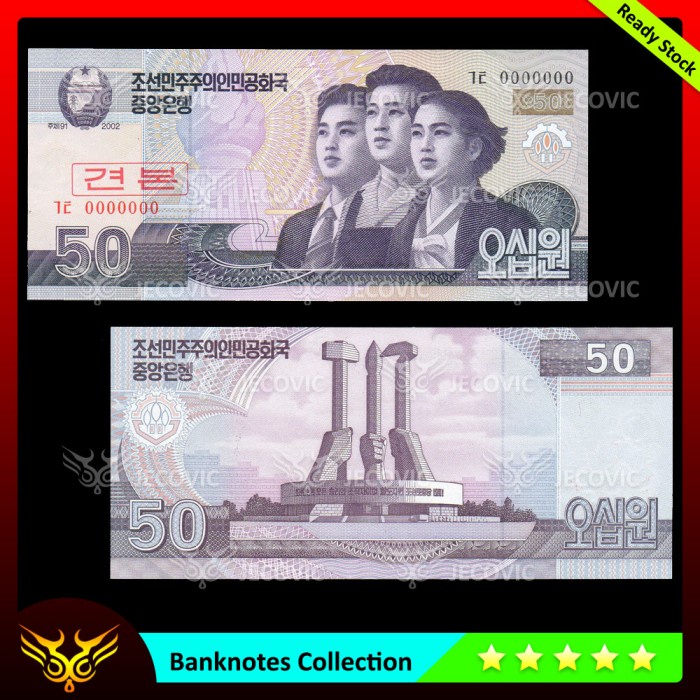 NORTH KOREA 50 Won 2002 SPECIMEN , UNC , Uang Asing
