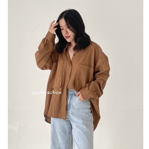 ASOKA Niki Shirt 2001 - Kemeja Oversize linen 2 Pocket - Kemeja Linen Crinkle - Crinkle Linen Shirt -  Kemeja lengan panjang