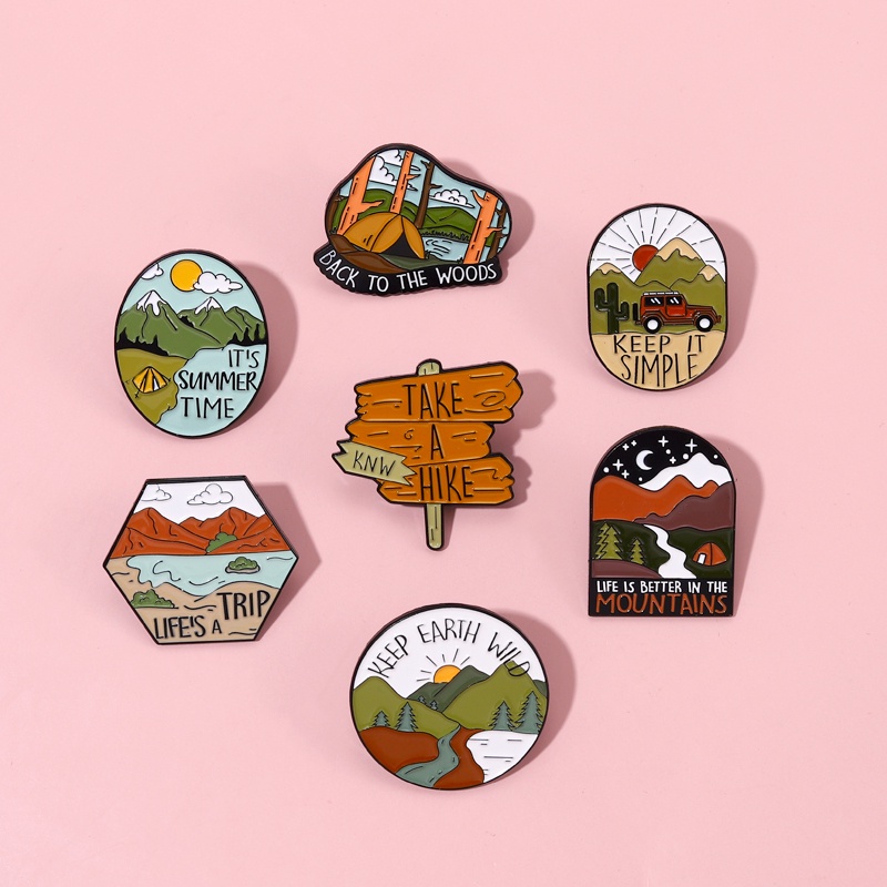 Bros Pin Enamel Desain Pemandangan Untuk Outdoor / Camping