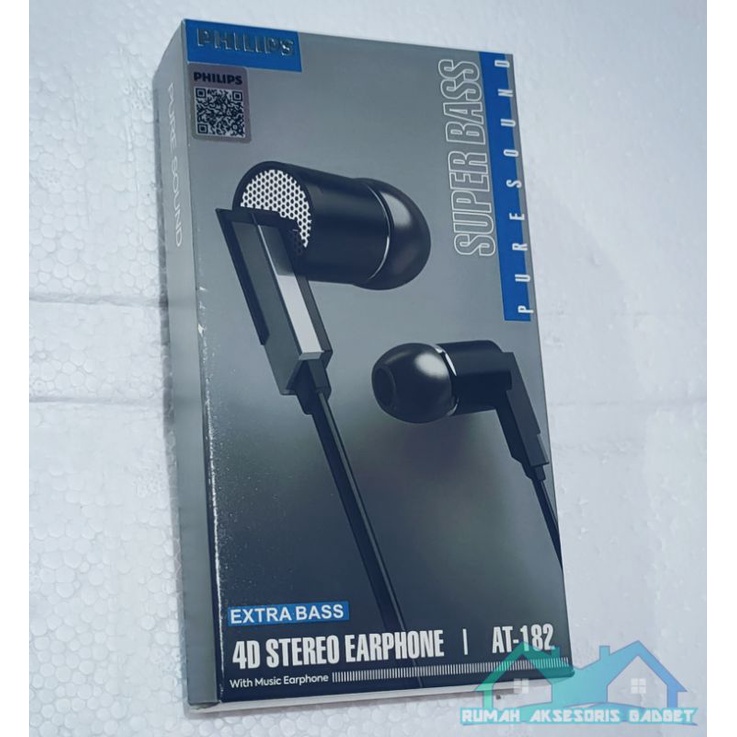 ORIGINAL 100 % Hansfree PHILIPS AT-182 headset earphone extra bass dengan kualitas