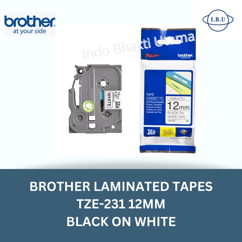 

BROTHER LAMINATED TAPE TZE231 TZE-231 12MM BLACK ON WHITE