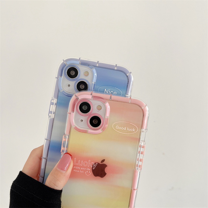 Bersinar Pada Malam Hari Bercahaya Soft Case untuk IPhone 14 Plus Xr Xs Max Ip Apple IPhone 11 12 13 14 Pro Max Wanita Lucu INS Cover Ungu Merah Muda Senyum Gradual Naungan Gadis Hadiah