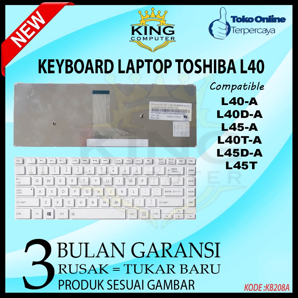 Keyboard Toshiba Satellite L40 L45 C40-A C40D-A C45-A C40T-A C45D-A PUTIH