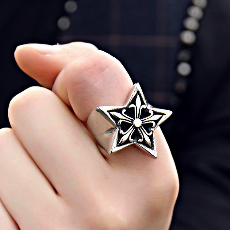 Cincin Desain Bintang Gaya punk rock retro Korea Untuk Pria