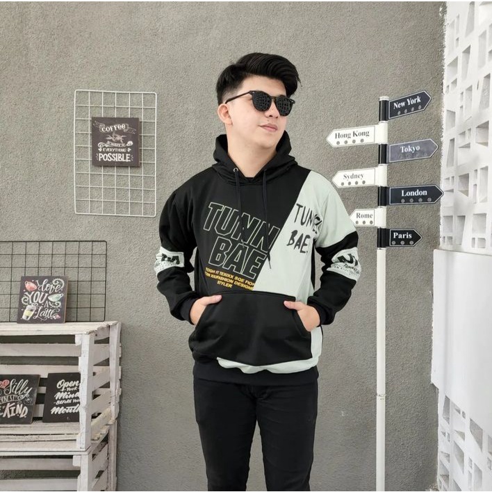 Sweater TUNN BAE Hoodie Jacket Jumper Pria Oversize Kekinian Korean OOTD Fleece Tebal