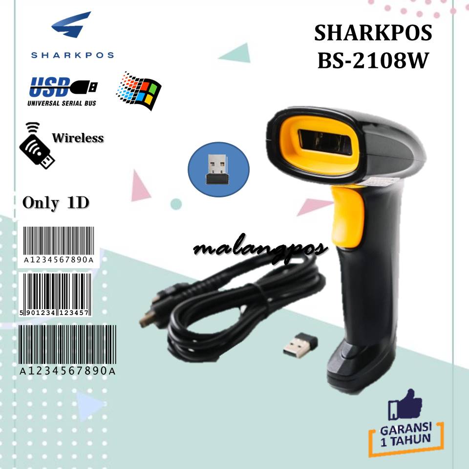 Sharkpos Barcode Scanner BS2108W Wireless 1D USB Dongle Receiver