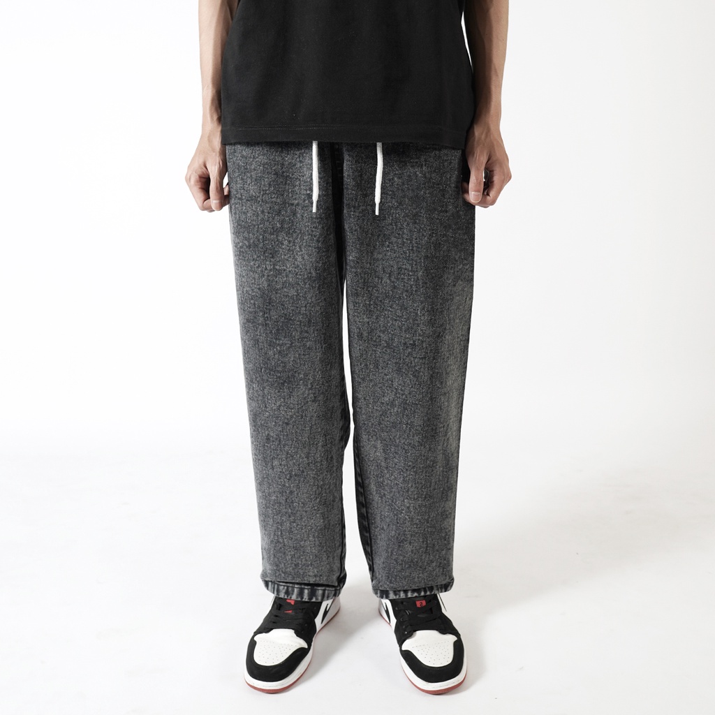 Pluviophile - Relaxed pants celana Baggy relaxed Gombrong Jeans karet Denim washed