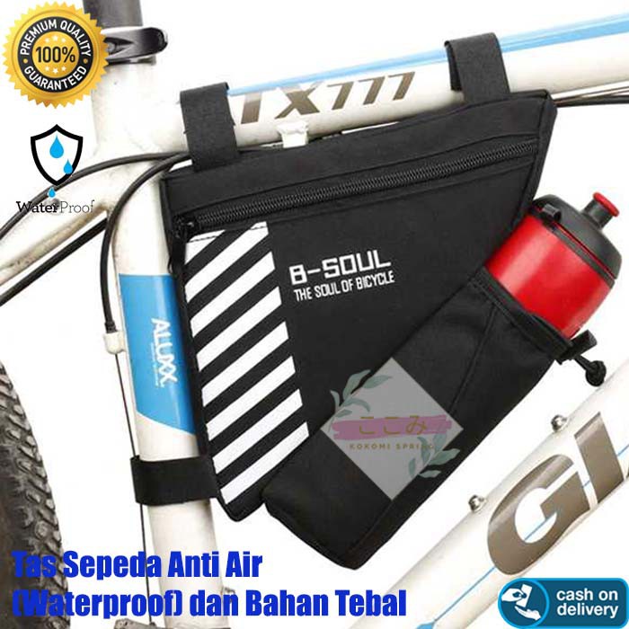 TAS SEGITIGA SEPEDA WATERPROOF IMPOR Dengan Holder Botol Minum Tas Frame Sepeda Depan MTB Tas Segiti