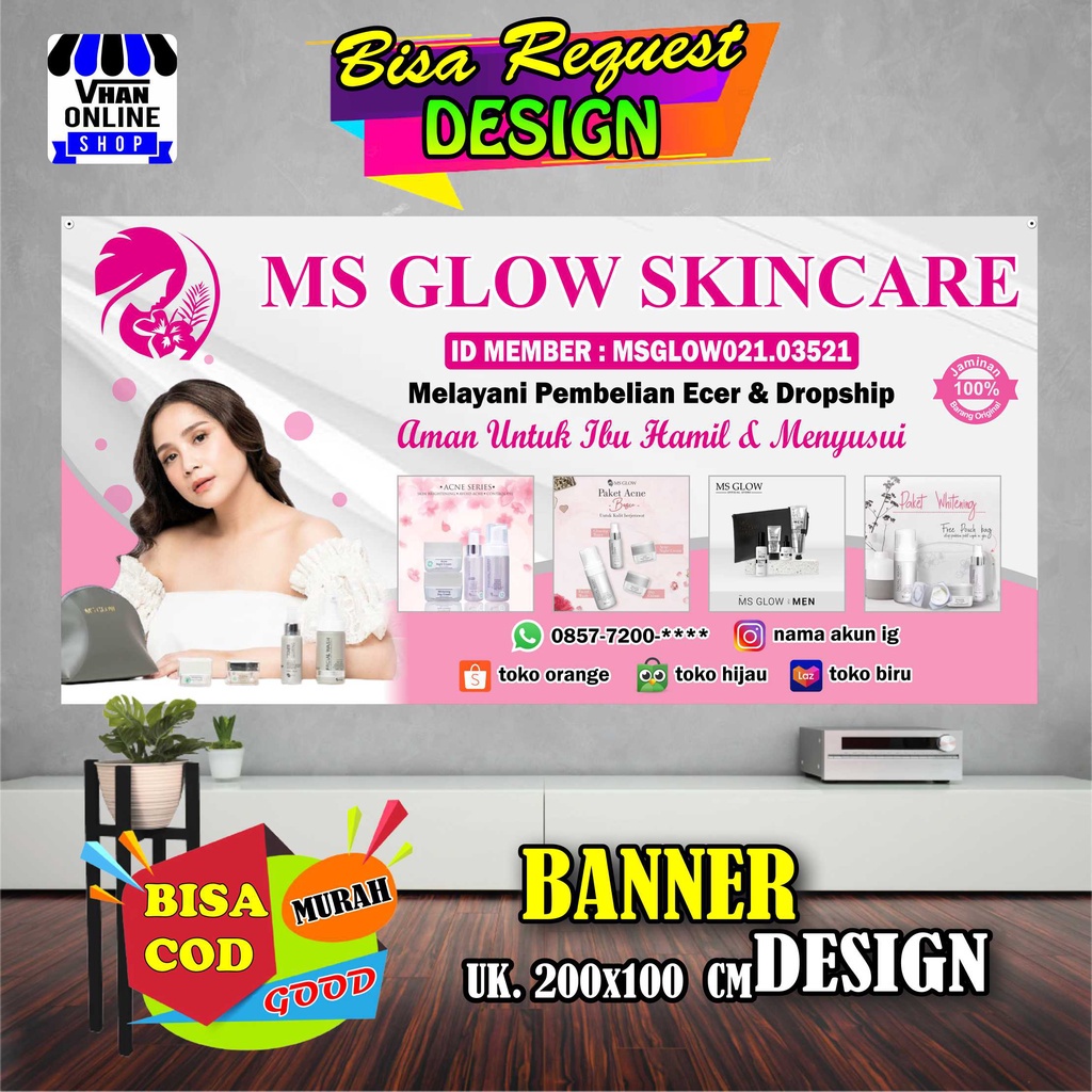 Spanduk Banner Backdrop Jualan Skincare Ms Glow, Produk Ms Glow Murah