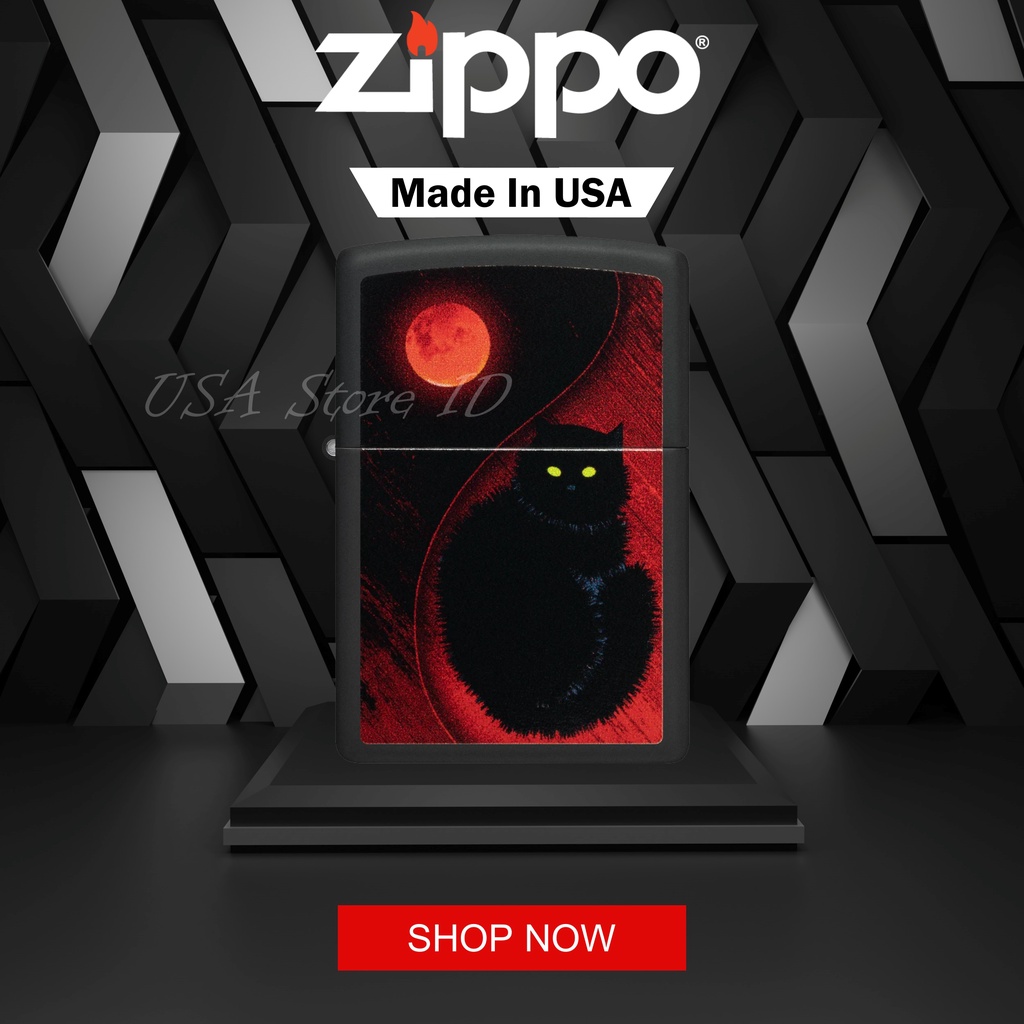 Korek Api Zippo Black Cat Design 48453 Original Made In USA