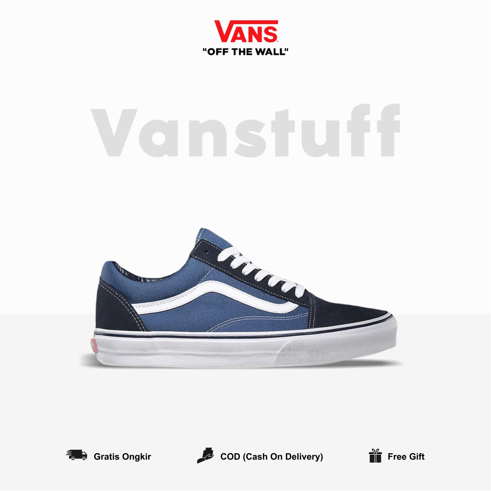 Vans Old Skool Classic Navy Blue Pria Wanita Original 100 BNIB Globat Market Authentic Guarated Vanss Ori Old School navy putih