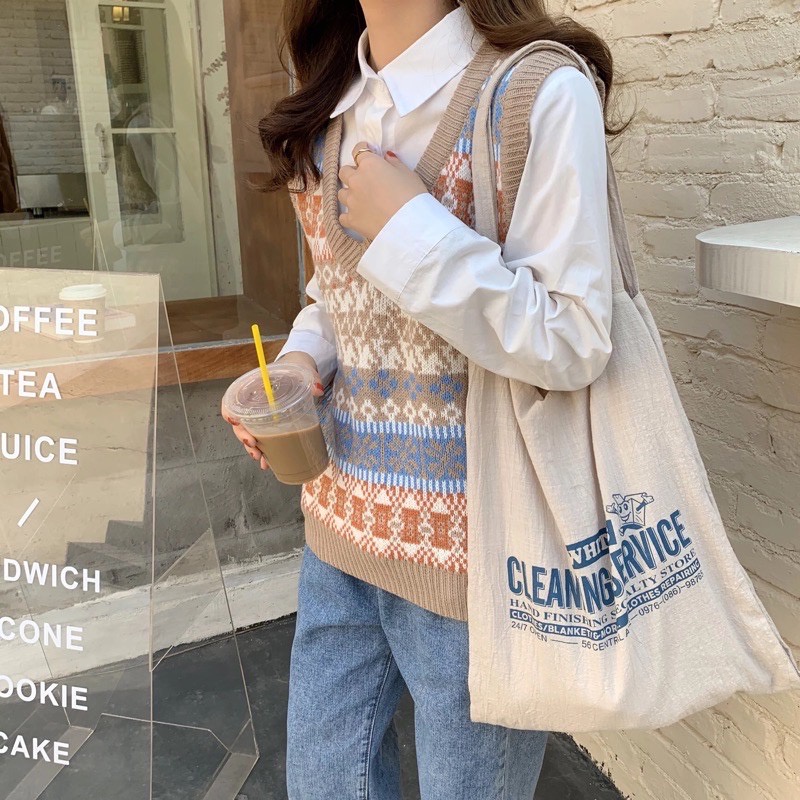 JIHO Vest Rompi Rajut Korea Loose Motif
