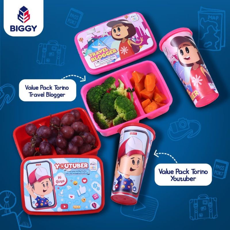 Lunch Box Set / Kotak Bekal + Botol Minum Anak Merk Biggy - Torino
