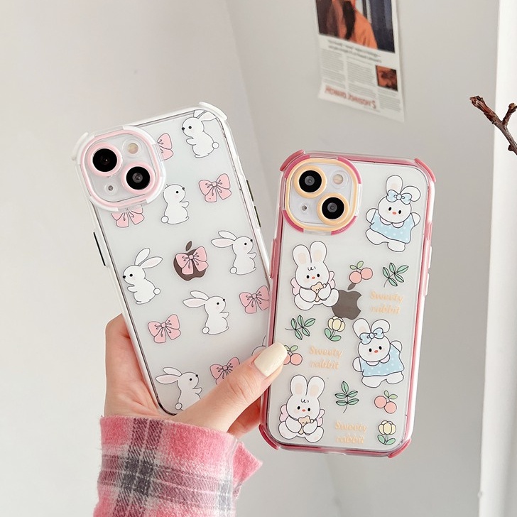 Casing hp IPhone 11 12 13 14 Pro Max 14 Plus Anti Jatuh Casing Bunga Ikatan Simpul Kelinci Kelinci Lucu Gadis Hadiah Cukup Beruntung