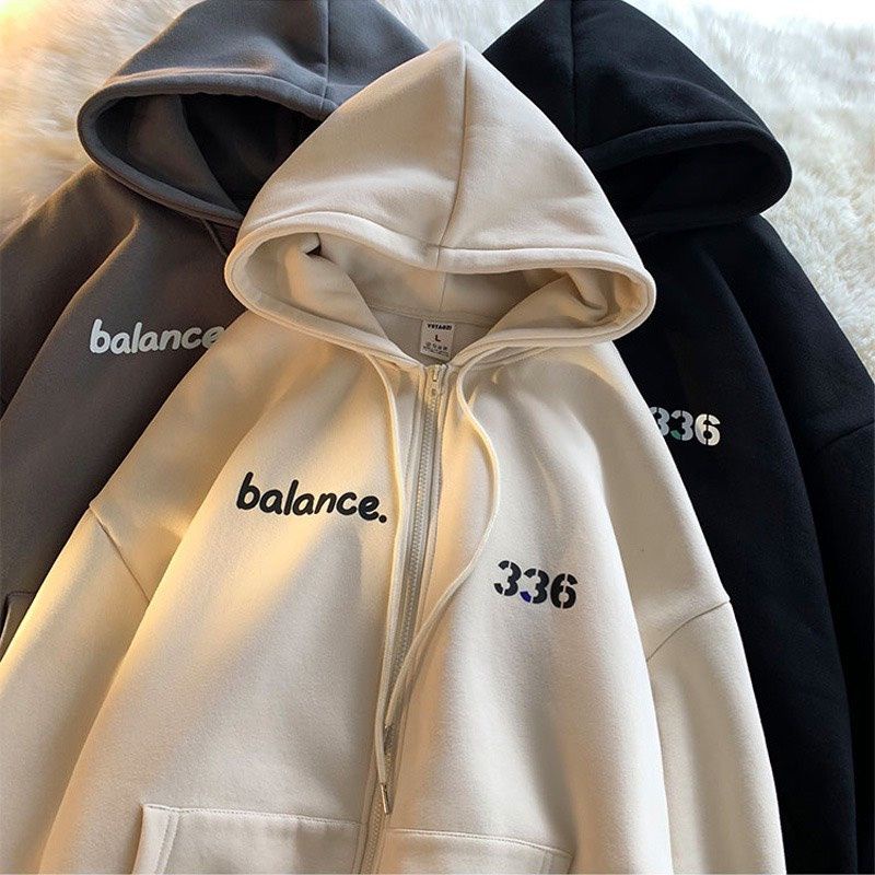 Zip Hoodie Jacket Oversize Boy Girl SIMPLE Logo (6XL 5XL 4XL 3XL 2XL XL L M S ) BALANCE 336 Jaket Resleting Jumbo Bigsize Harajuku Korean Style Beige KHAKI Krem Cream Dark Brown Coklat Tua Hitam Abu Abu Jaket Big Size Hip hop Street Style