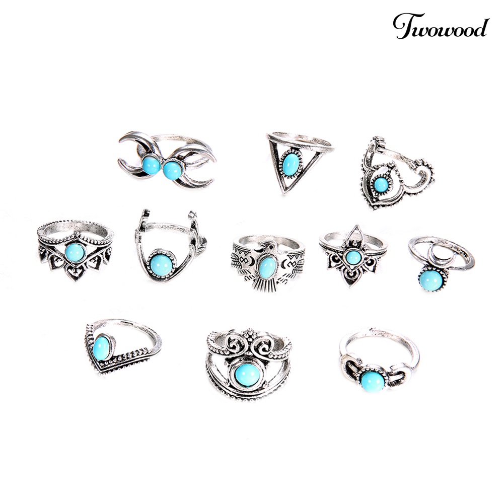 11pcs / Set Cincin Knuckle Turquoise Palsu Gaya Vintage Bohemia Untuk Wanita