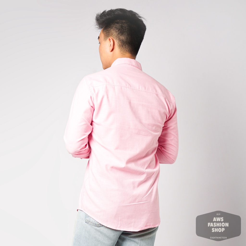 819 Kemeja Pria Lengan Panjang Polos Baby Pink Merah Muda Soft Pink Oxford Basic SIMPLE Slimfit Casual Tersedia Ready Sampai Size JUMBO BIG SIZE XXL XXXL