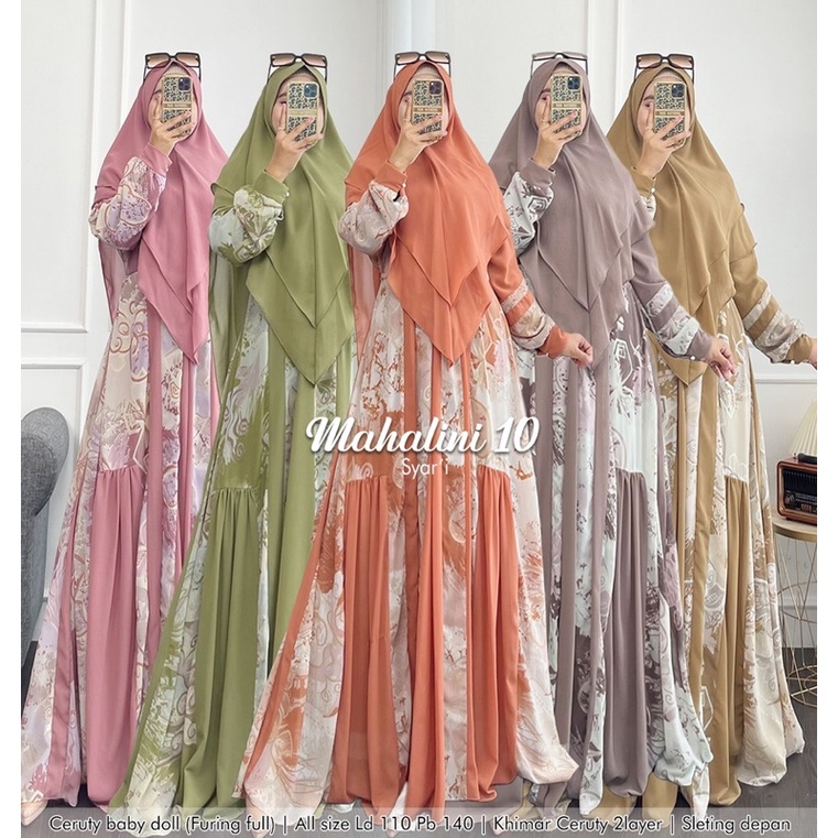 Humaira99 Gamis syari Mahalini 10 Jumbo Ceruty babydoll motif model terbaru set khimar Gamis syari b