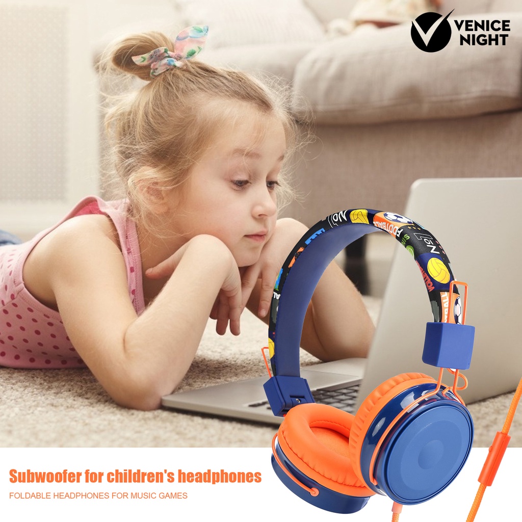 (VNEP) (Berkabel) Headphone Adjustable Lipat ABS Over Ear Headset untuk Anak Anak