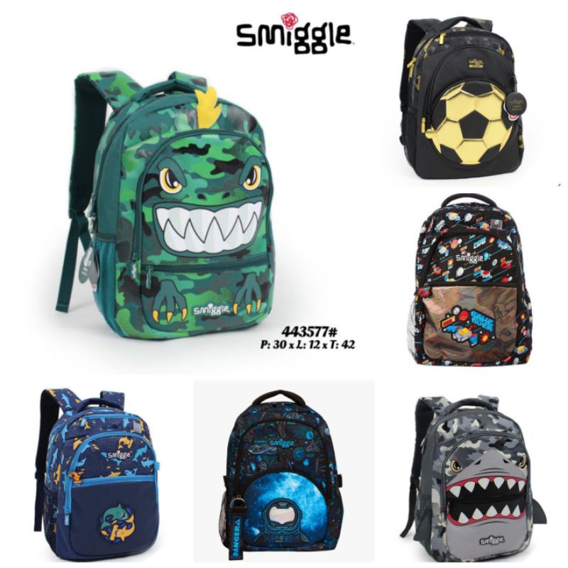 TAS RANSEL SD COWOK SMIGGLE ORI Shark Game Kick Soccer Dino