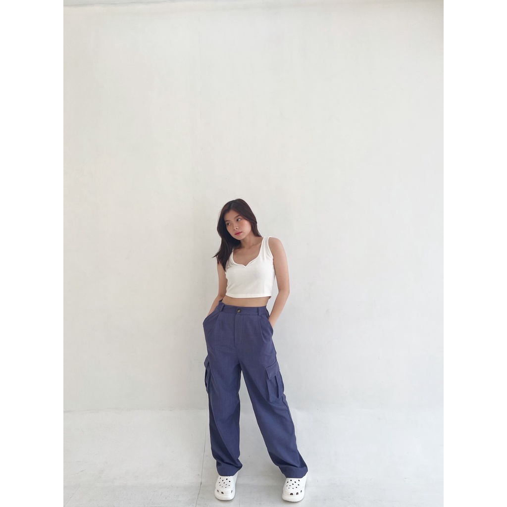 POTTIE - Kenza Baggy Pants - High Waist Baggy Pants - Celana Kulot Cargo