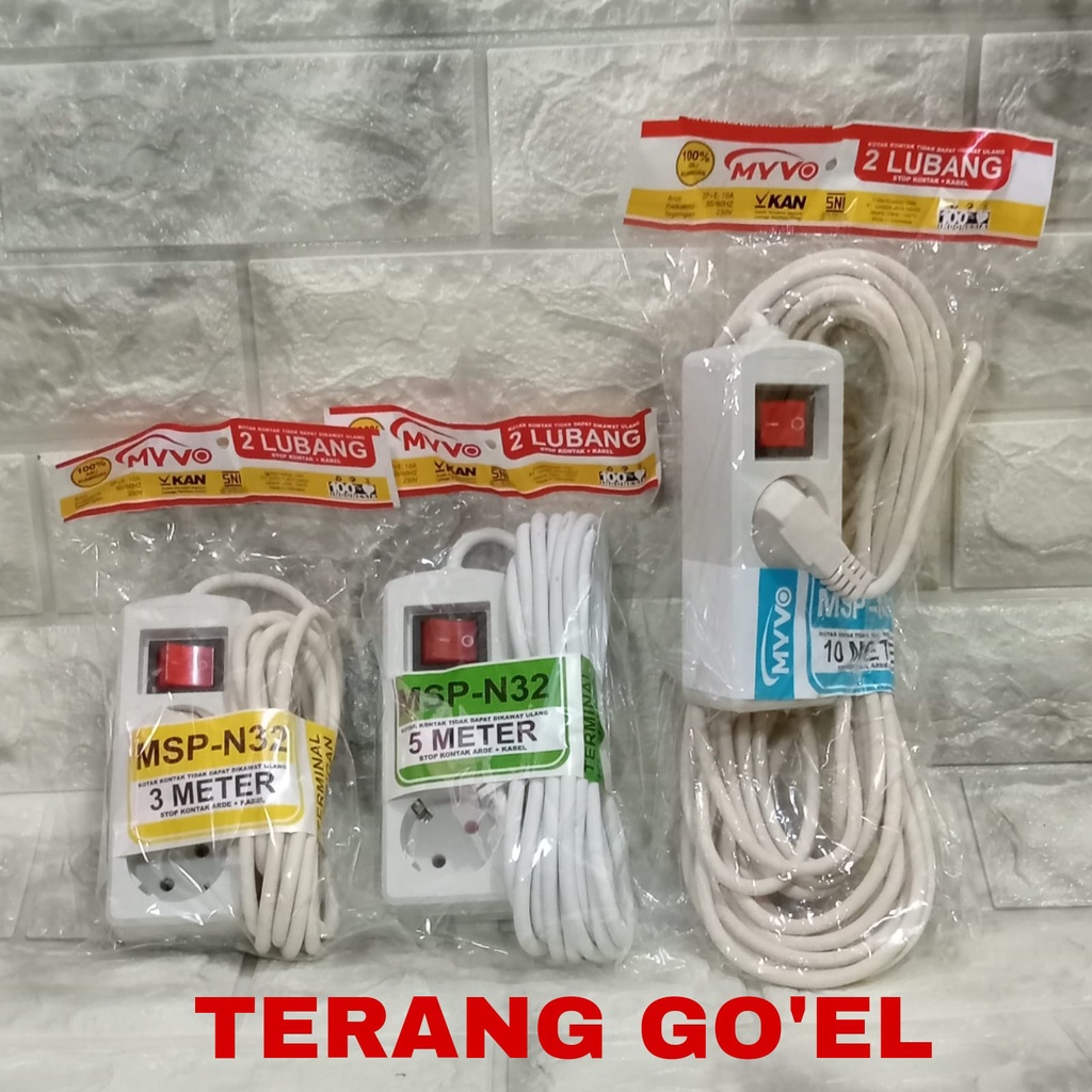 MYVO STOP KONTAK 2 LUBANG 3M/ 5M/ 10M / SOKET 2 LUBANG SNI