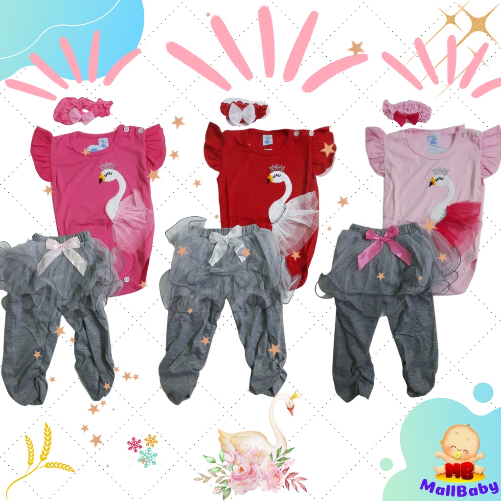 Setelan Jumper Bayi Perempuan Celana Legging Tutu Buka 3 6 9 12 Bulan Swan