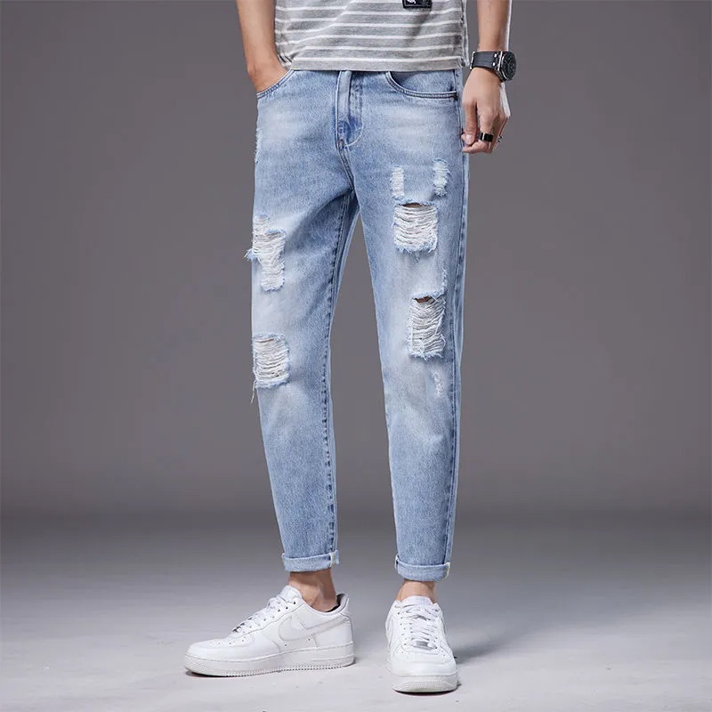 Ripped jeans pria Celana pensil cowok sobek celana jeans panjang cowok celana jeans baggy pria celana slim fit pria celana jins pria celana jeans korean style pria