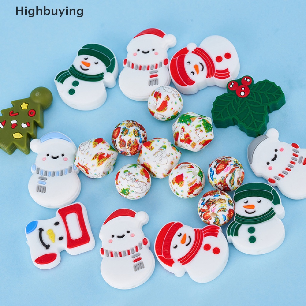 Hbid 1 Pcs Santa Claus Snowman Kaus Kaki Natal Silikon Manik-Manik Food Grade Silicone Teether DIY Dot Rantai Kalung Bayi Molar Glory