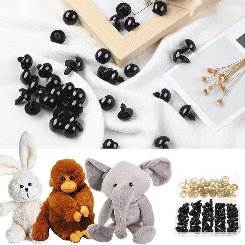 100pcs Mata Boneka Warna Hitam Dengan Gasket Coklat Ukuran 5mm 6mm 7mm 8mm Bahan Plastik