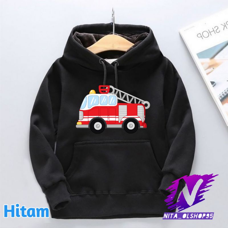 jaket sweater anak mobil pemadam damkar kartun lucu