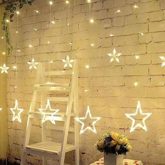 lampu natal tirai bintang besar / led hias bintang star kelap kelip
