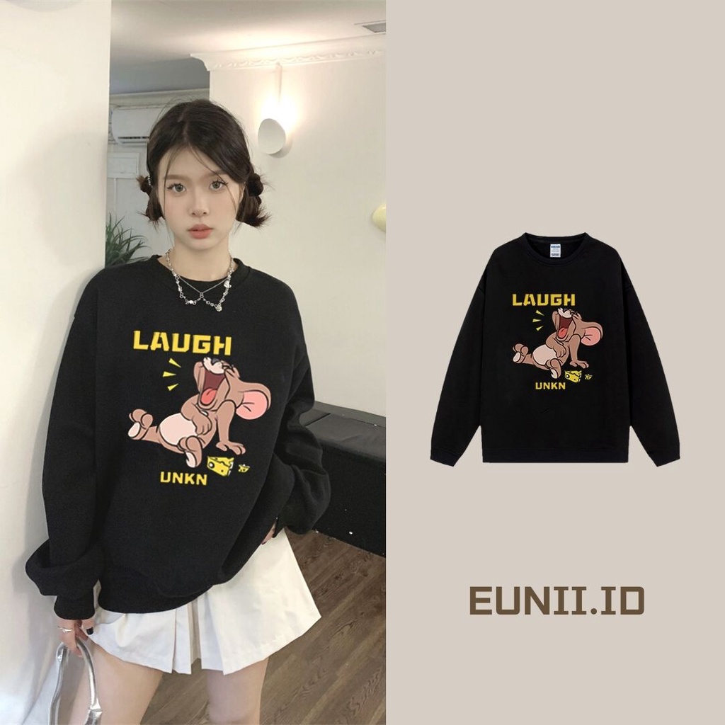 EUNII Sweater Lengan Panjang Cute Jerry Cheese Korean Style/Hoodie Oversize/Baju Wanita/Switer Wanita