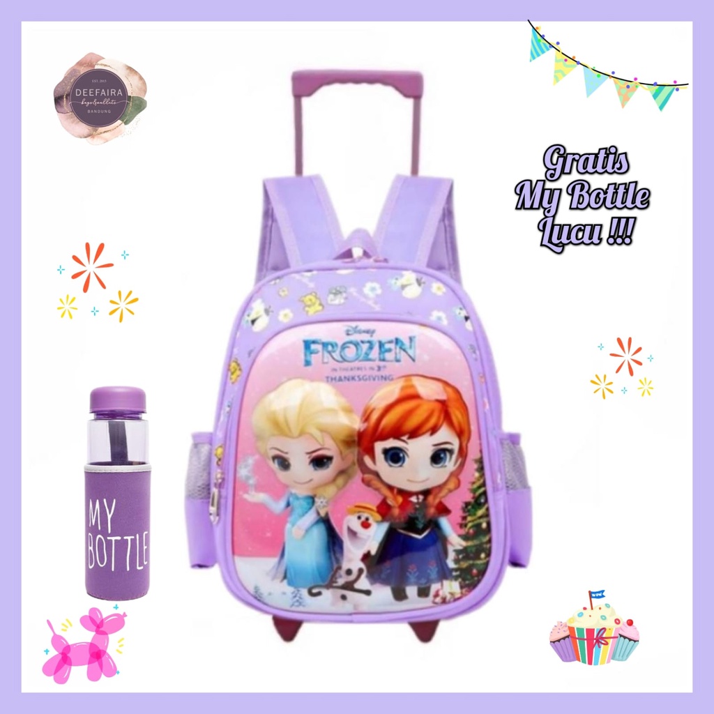 Tas Troli Anak Perempuan Untuk Sekolah Tk Dan Sd Motif Fr0z3n Vc77 Gratis My B0ttle Lucu