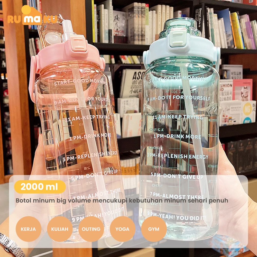 Rumaku Botol Minum Motivasi 2 Liter Bening BPA FREE Gratis Stiker