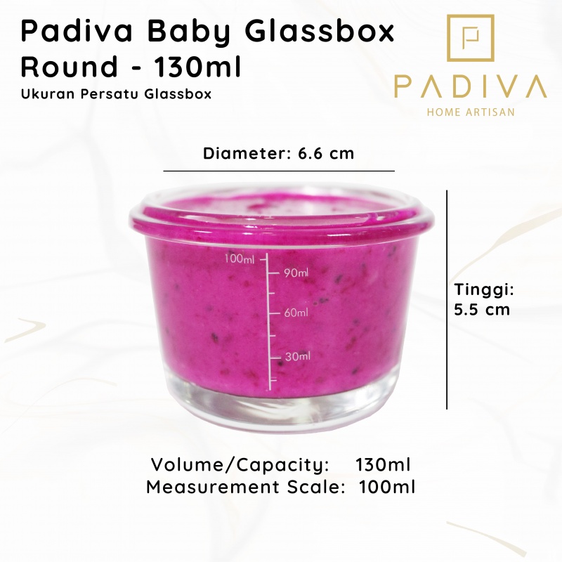 PADIVA BABY GLASSBOX ROUND 130 ML (3PCS)(GBB130R) - WADAH KACA MPASI