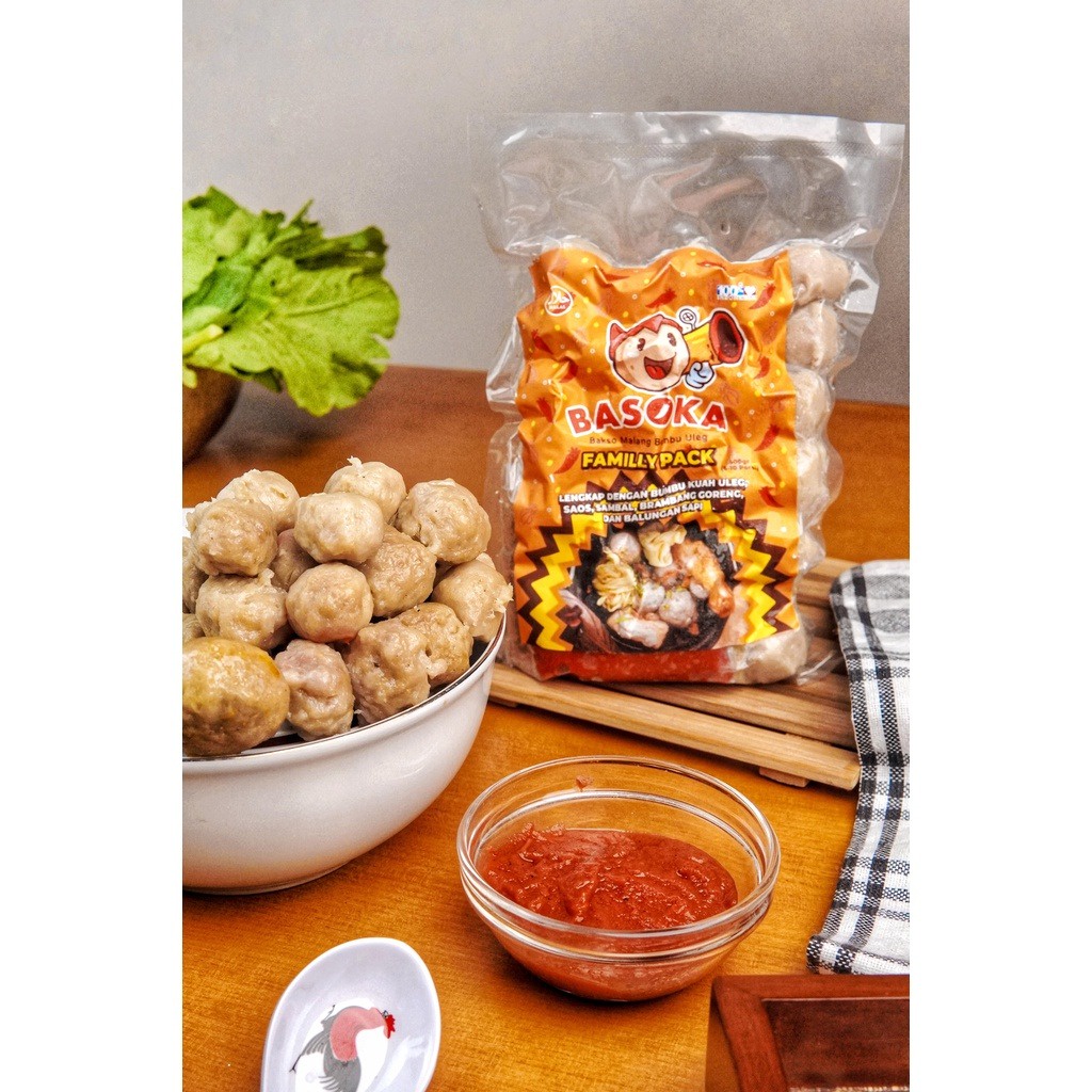 Basoka Family Pack Bakso Daging Sapi Frozen Khas Malang + Bumbu Kuah Ulek + Balungan + Saos Sambal
