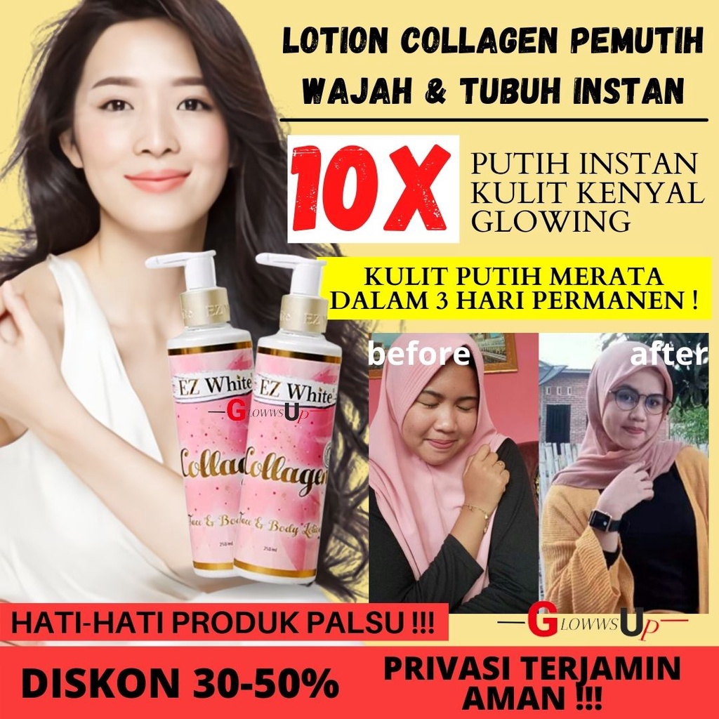 LOTION PEMUTIH EZ WHITE COLLAGEN FACE N LOTION 250ML ORIGINAL PEMUTIH BADAN PERMANEN PERAWATAN TUBUH