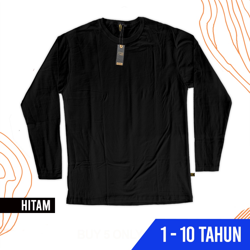Kaos Polos Anak Lengan Panjang Hitam Unisex 1 2 3 4 5 6 7 8 9 10 Tahun Irox Kids