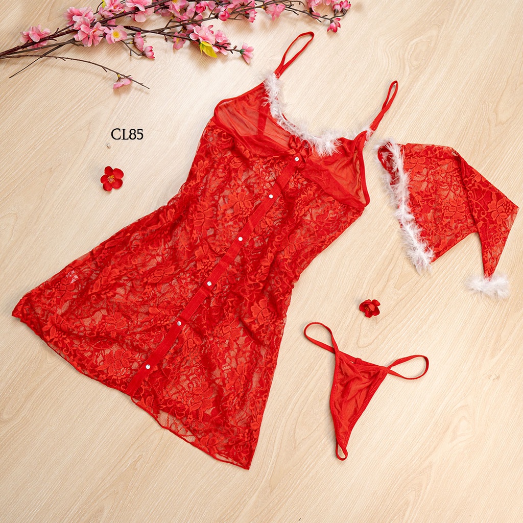 [PRODUK TERLARIS] LINGERIE MINI DRESS FOR COSTUME NATAL SEMI TRANSPARAN CL85