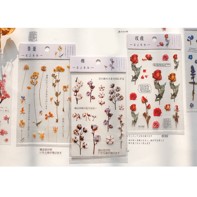 

[Minmo] Stiker PET Flower Estetic/ Sticker Retro Flower Bunga/Stiker Bujo Bullet Journalling Vintage