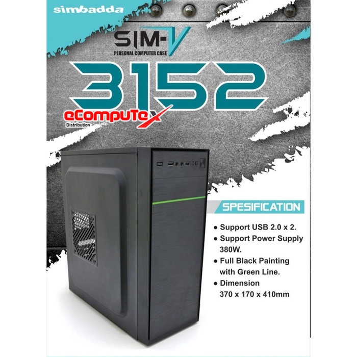 CASING PC KOMPUTER SIMBADDA SIM V3152 / CASE V 3152 PSU 380W - RESMI