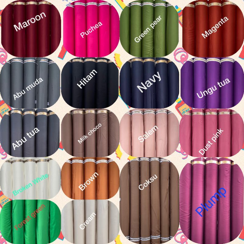 (Harga 0,5 meter) Kain Katun Rayon twil polos Premium Uniqlo. Bahan Pajamas, Daily