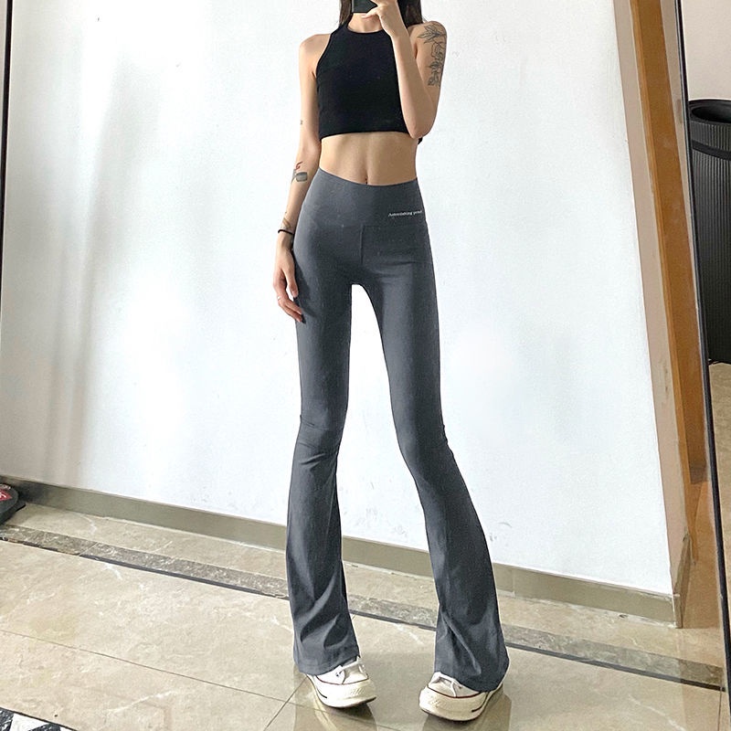 Red Rapcopter American-style basic slim-fit trousers women s elastic high-waist letter all-match thin sports casual pants