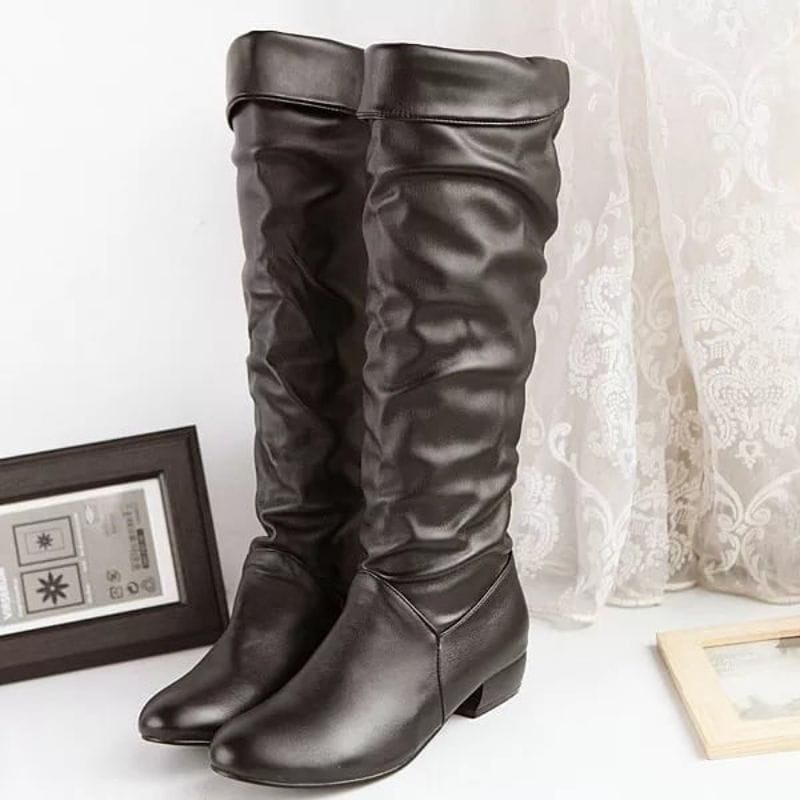 IMPORT WOMAN OVERKNEE WINTER LONG HIGH BOOTS PU LEATHER SEPATU WANITA SELUTUT KOREAN STYLE