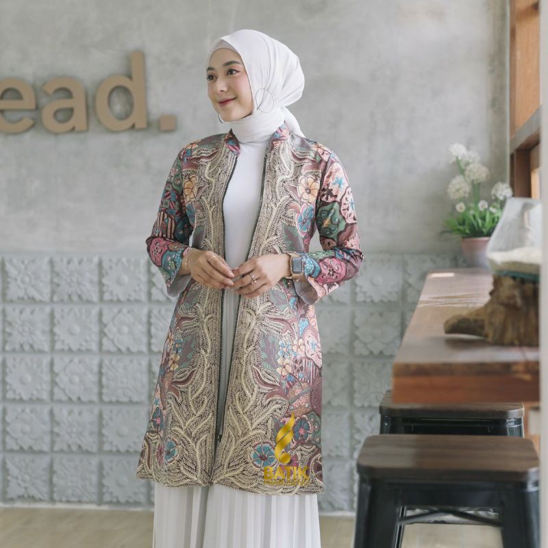 Blouse Tunik Atasan Wanita Batik Prabuseno Baju Kerja Kantor Jumbo Premium Modern Katun Lengan Panja